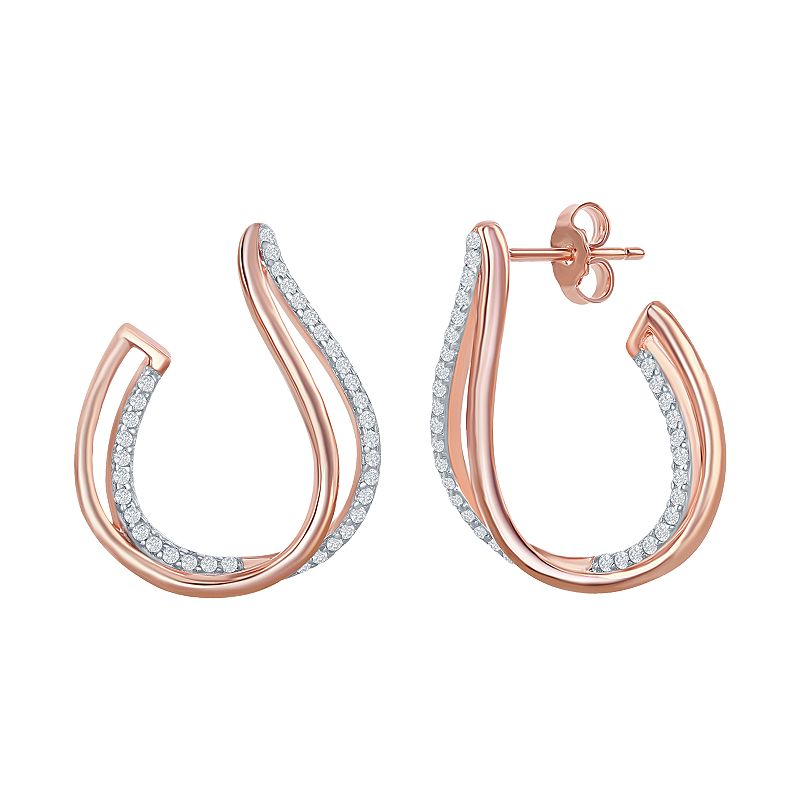 Sterling Silver J-Design Earrings, Womens, Pink