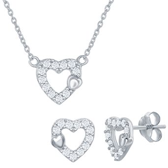 Argento Bella Sterling Silver Cubic Zirconia Open Heart Necklace & Earring Set