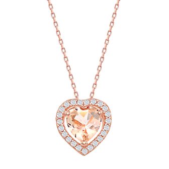 Argento Bella Sterling Silver Heart-Shaped Morganite Cubic Zirconia Pendant Necklace