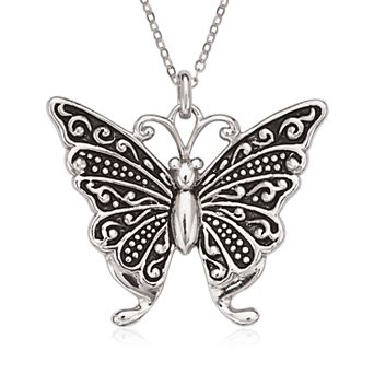 Argento Bella Sterling Silver Oxidized Butterfly Pendant Necklace