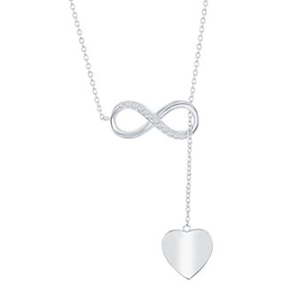 Argento Bella Sterling Silver Cubic Zirconia Infinity Heart Lariat Necklace