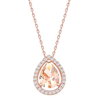 Argento Bella Sterling Silver Pear-Shaped Morganite Cubic Zirconia Pendant Necklace