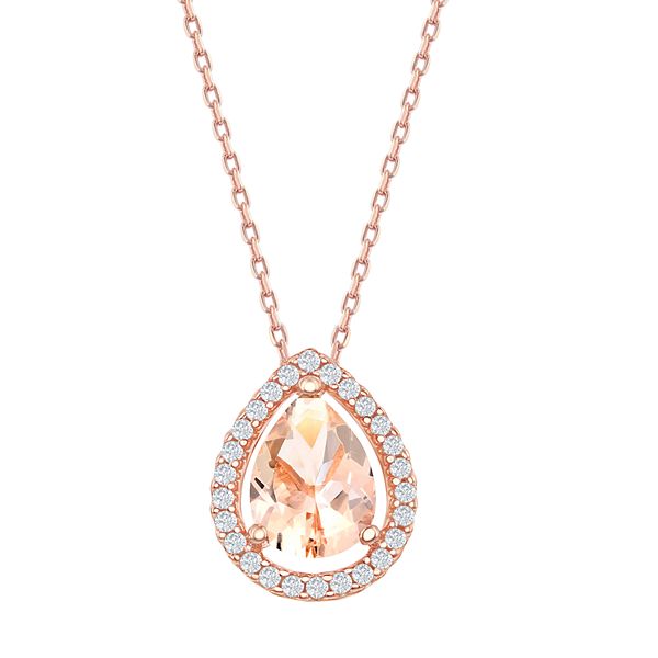Sterling Silver Pear-Shaped Morganite Cubic Zirconia Pendant Necklace