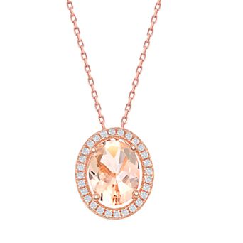 Argento Bella Sterling Silver Oval Morganite Cubic Zirconia Pendant Necklace