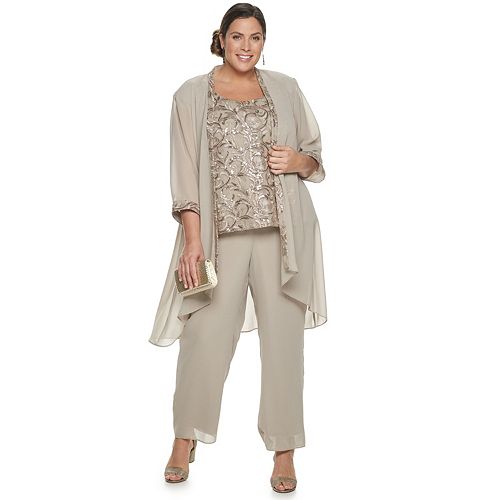 Plus Size Le Bos Embellished 3Piece Pant Suit Set