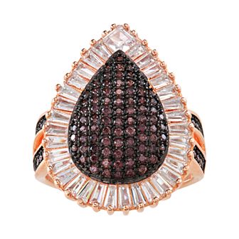 Designs by Gioelli Sterling Silver Mocha & White Cubic Zirconia Teardrop Halo Ring