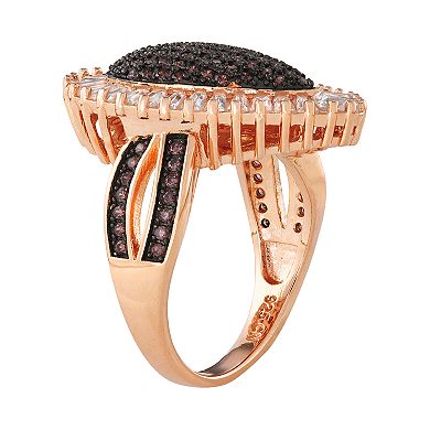 Sterling Silver Mocha & White Cubic Zirconia Teardrop Halo Ring