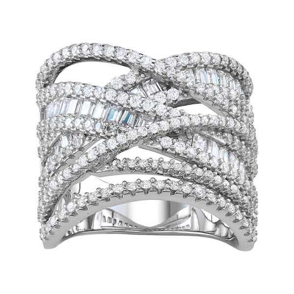 Designs by Gioelli Sterling Silver Cubic Zirconia Crossover Ring