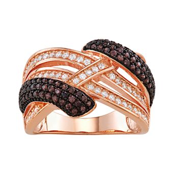 Designs by Gioelli Sterling Silver Mocha & White Cubic Zirconia Woven Ring