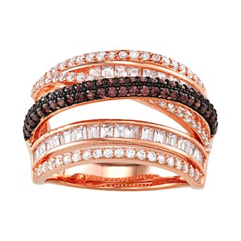 Designs by Gioelli Sterling Silver Mocha & White Cubic Zirconia Split Shank Highway Ring