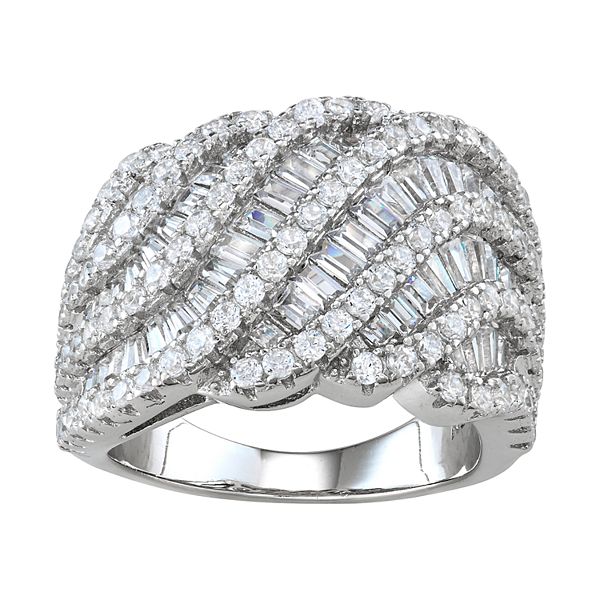 Designs by Gioelli Sterling Silver Cubic Zirconia Layered Wave Ring