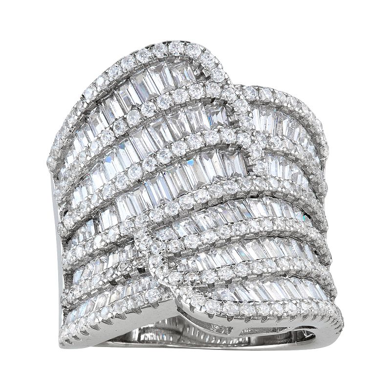 Sterling Silver Cubic Zirconia Multi-Row Ring, Womens, Size: 5, White