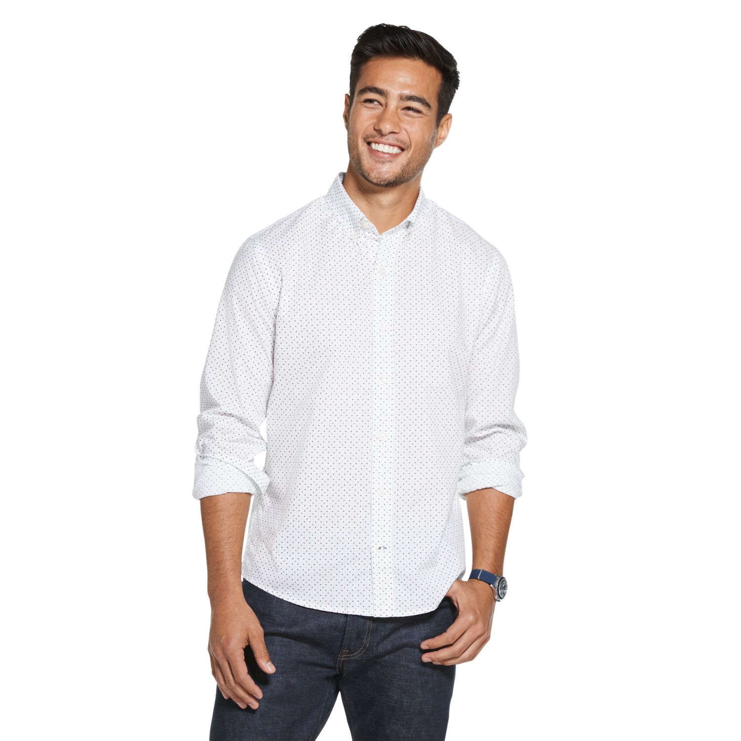 mens fitted white button down shirt