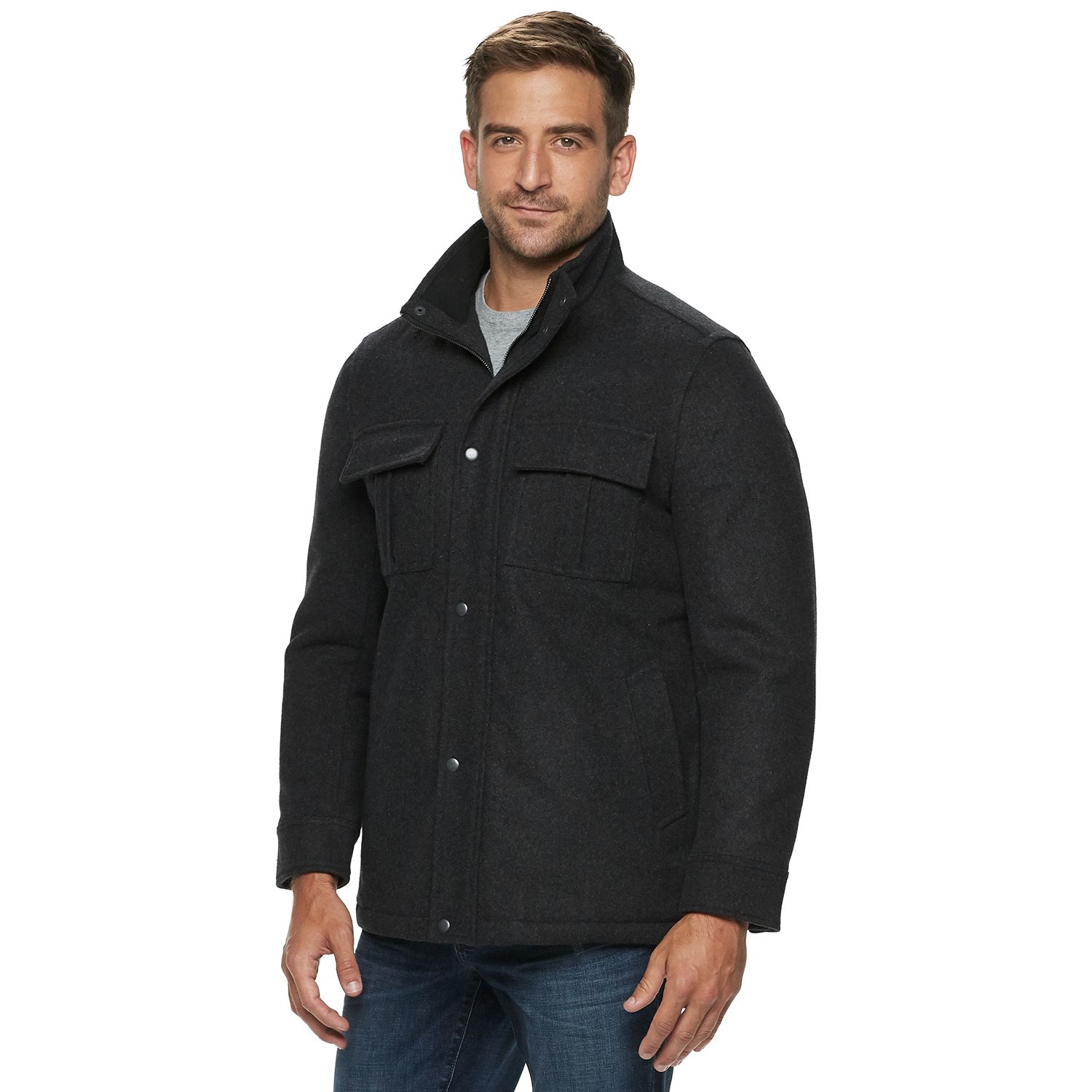 mens wool coat standing collar