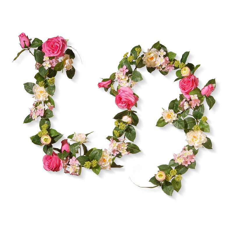 National Tree Company Artificial Rose & Hydrangea Garland, Pink
