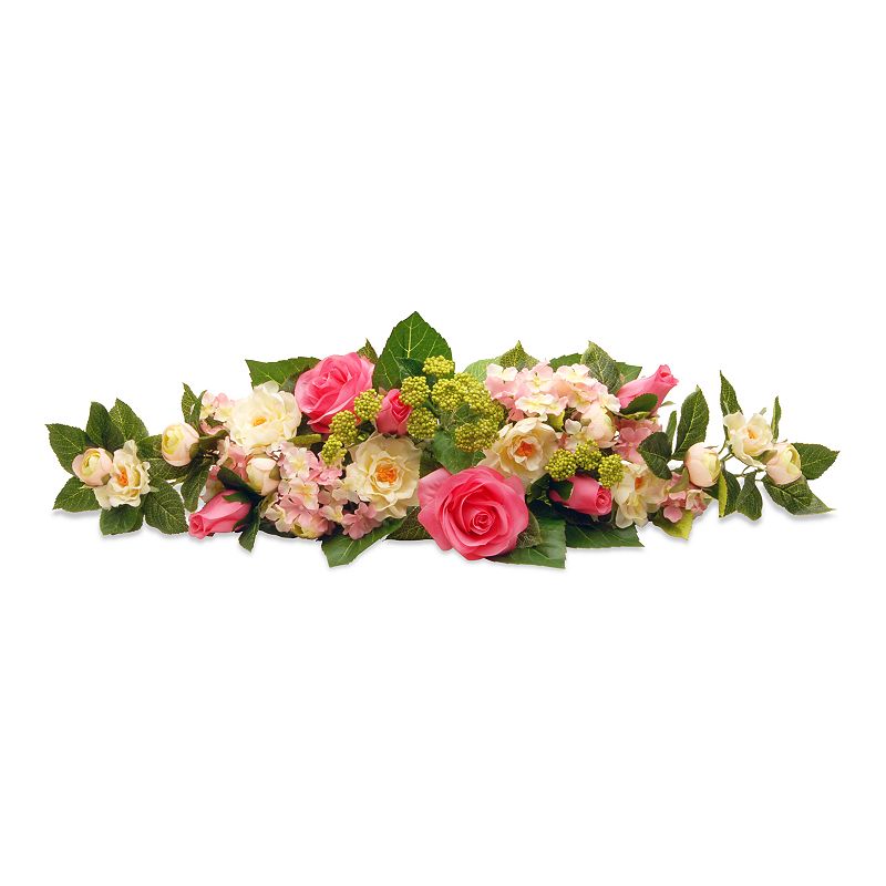 National Tree Company Artificial Rose & Hydrangea Swag Garland, Pink