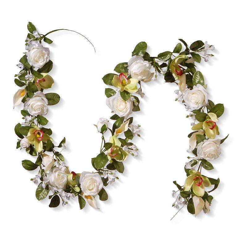 National Tree Company Artificial Spring Flowers Garland, White
