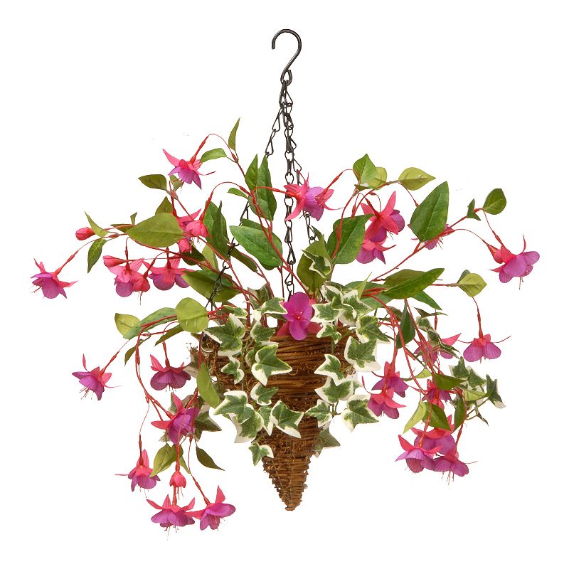 National Tree Company Artificial Fuchsia & Ivy Plant Hanging Basket, Pink