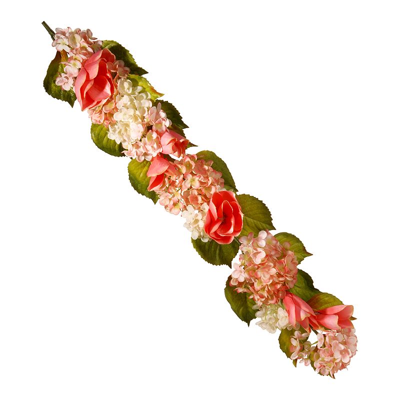 National Tree Company Artificial Rose & Hydrangea Garland, Pink