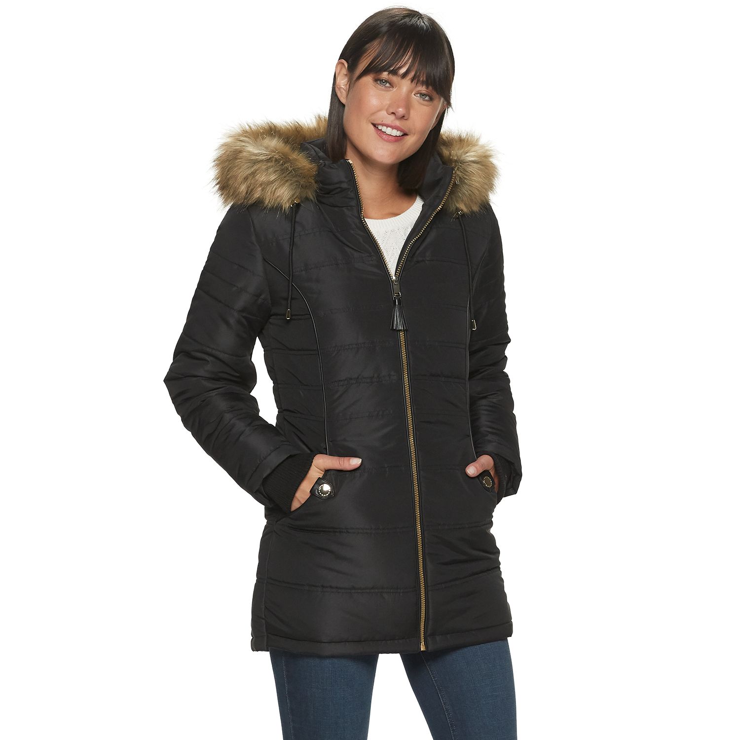 womens faux fur puffer coats