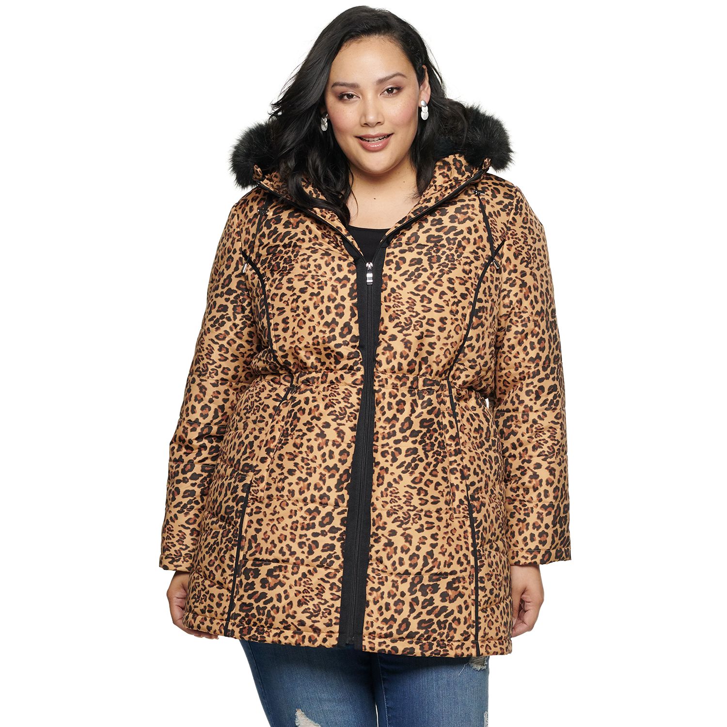 leopard print puffer jacket plus size