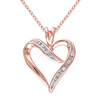 Stella Grace Pink Rhodium-Plated Sterling Silver Diamond Accent Heart Pendant Necklace