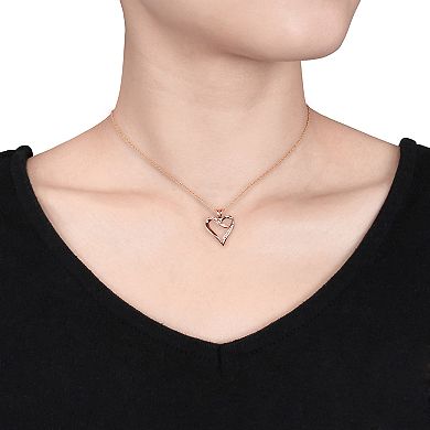 Stella Grace Pink Rhodium-Plated Sterling Silver Diamond Accent Heart Pendant Necklace