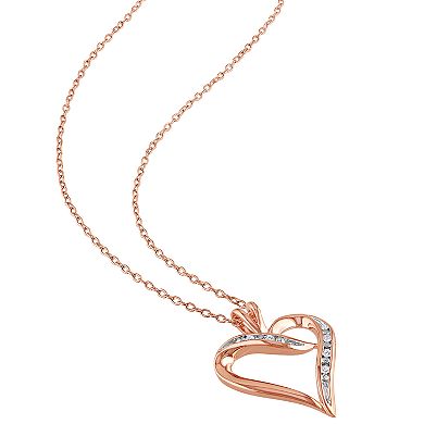 Stella Grace Pink Rhodium-Plated Sterling Silver Diamond Accent Heart Pendant Necklace