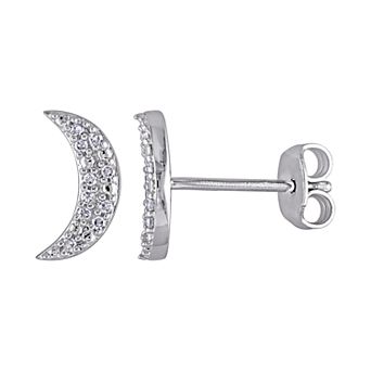Stella Grace Sterling Silver 1/10 Carat T.W. Diamond Crescent Moon Stud Earrings