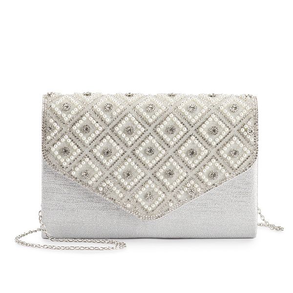 Women's Lenore by La Regale Diamond Pattern Beaded Flap Clutch