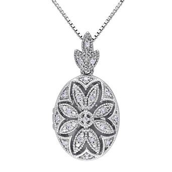 Stella Grace Sterling Silver 1/10 Carat T.W. Diamond Locket Pendant Necklace