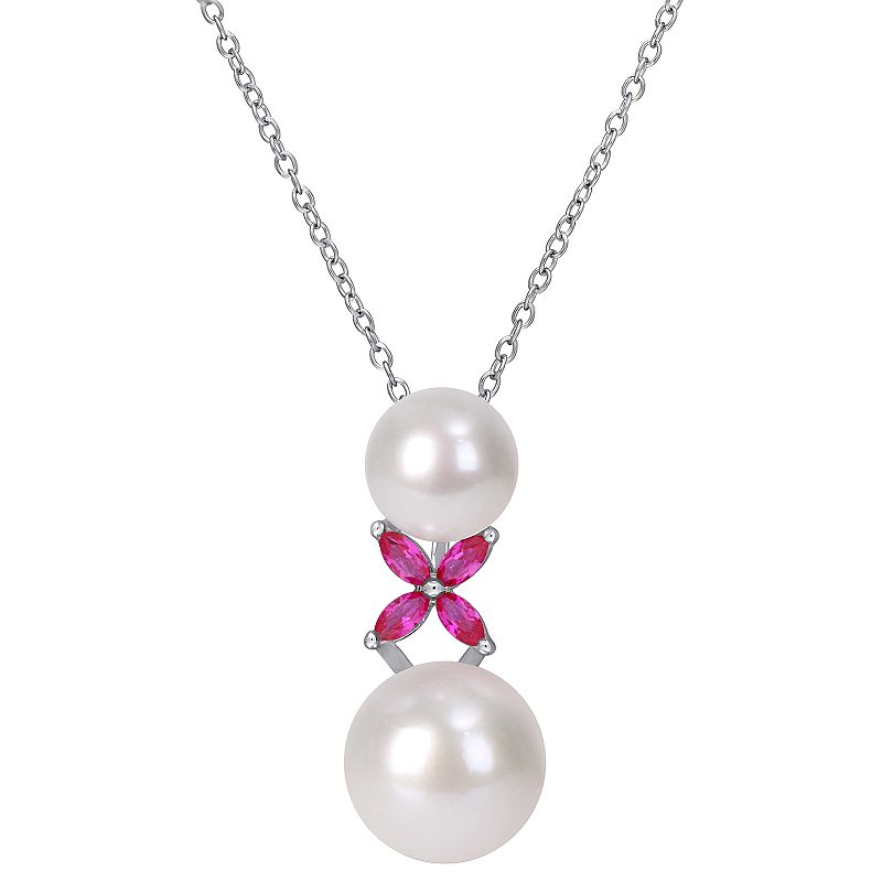 Stella Grace Sterling Silver Lab-Created Ruby & Freshwater Cultured Pearl 