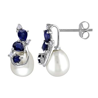Stella Grace 10k White Gold Sapphire & Freshwater Cultured Pearl Earrings