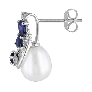 Stella Grace 10k White Gold Sapphire & Freshwater Cultured Pearl Earrings