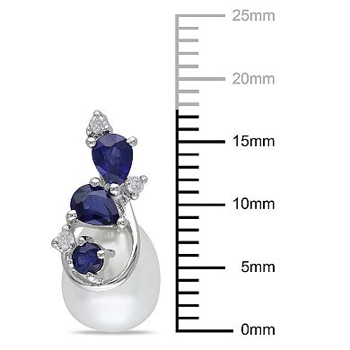 Stella Grace 10k White Gold Sapphire & Freshwater Cultured Pearl Earrings