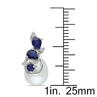 Stella Grace 10k White Gold Sapphire & Freshwater Cultured Pearl Earrings