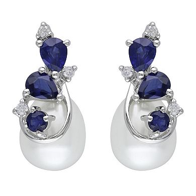 Stella Grace 10k White Gold Sapphire & Freshwater Cultured Pearl Earrings