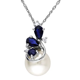 Stella Grace 10k White Gold Sapphire & Freshwater Cultured Pearl Pendant