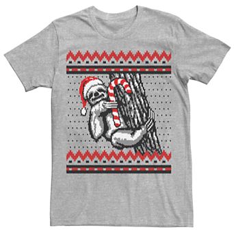 Men's Small Sloth Candy Cane Ugly Christmas Graphic Tee