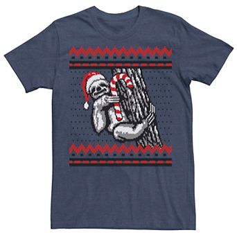 Men's Small Sloth Candy Cane Ugly Christmas Graphic Tee