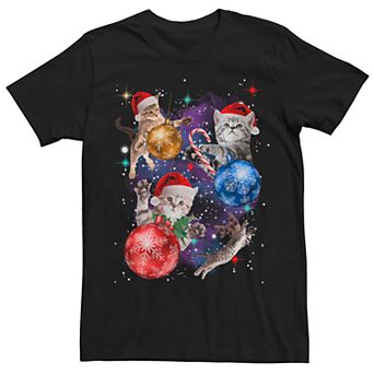 Men's Space Cats Christmas Ornaments Graphic Tee