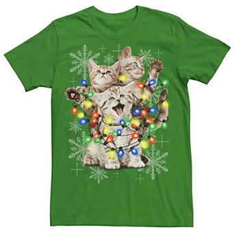 Men's Kittens Wrapped In Christmas Lights Graphic Tee