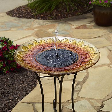 Smart Living Sunflower Glass Solar Birdbath
