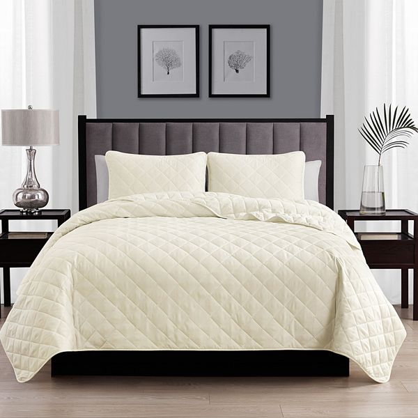 Swift Home Diamond Stitch Quilt Set - Ivory (TWIN/TWNXL)