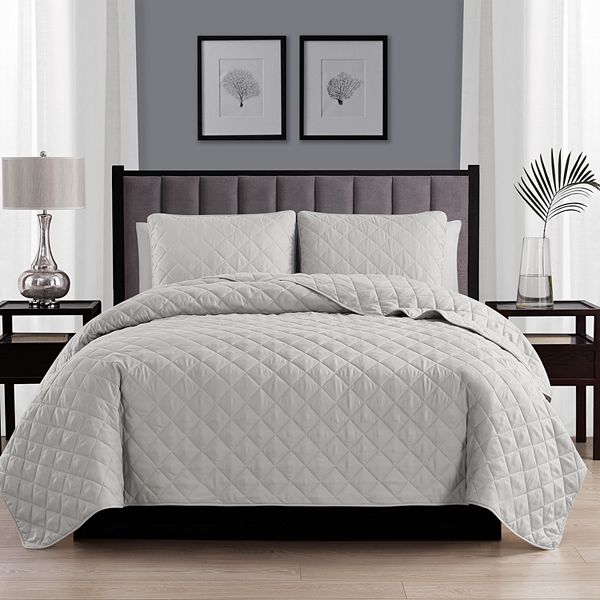 Swift Home Diamond Stitch Quilt Set - Light Gray (KING/CK)