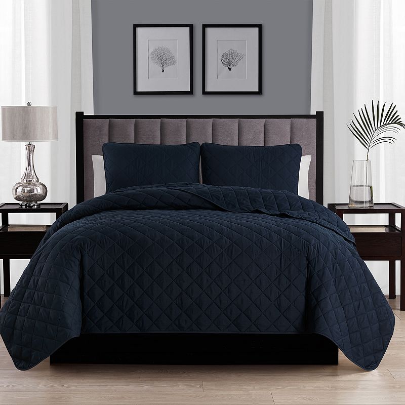 Swift Home Diamond Stitch Quilt Set, Blue, Full/Queen