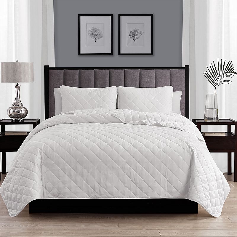 Swift Home Diamond Stitch Quilt Set, White, Twin