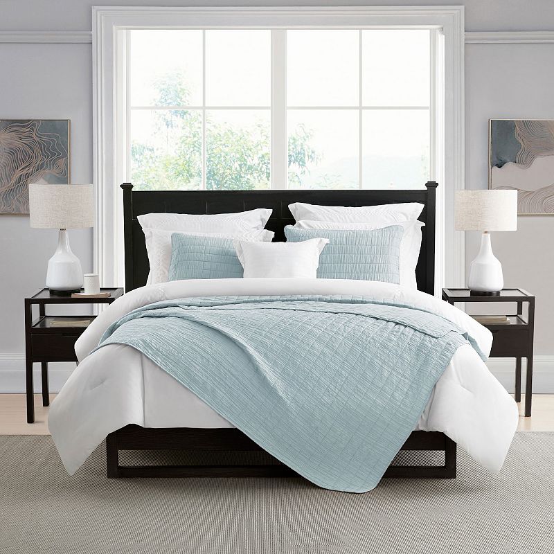 Swift Home Ultra Soft Enzyme Wash Crinkle Quilt set, Light Blue, Twin