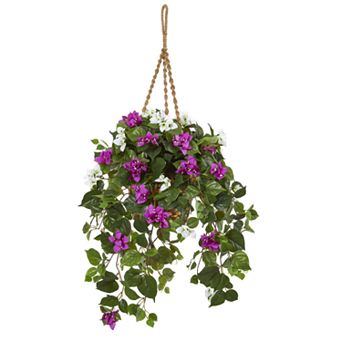 nearly natural 30 in Mixed Bougainvillea Artificial Plant Hanging Basket