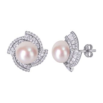 Stella Grace Sterling Silver Cubic Zirconia & Freshwater Cultured Pearl Earrings